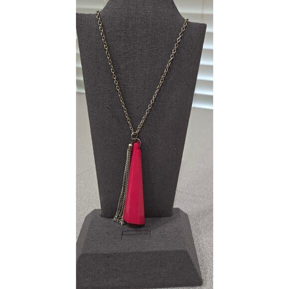 Silver Chain Pink Geo Shape w/Chain Tassel Pendant Necklace - Picture 1 of 4